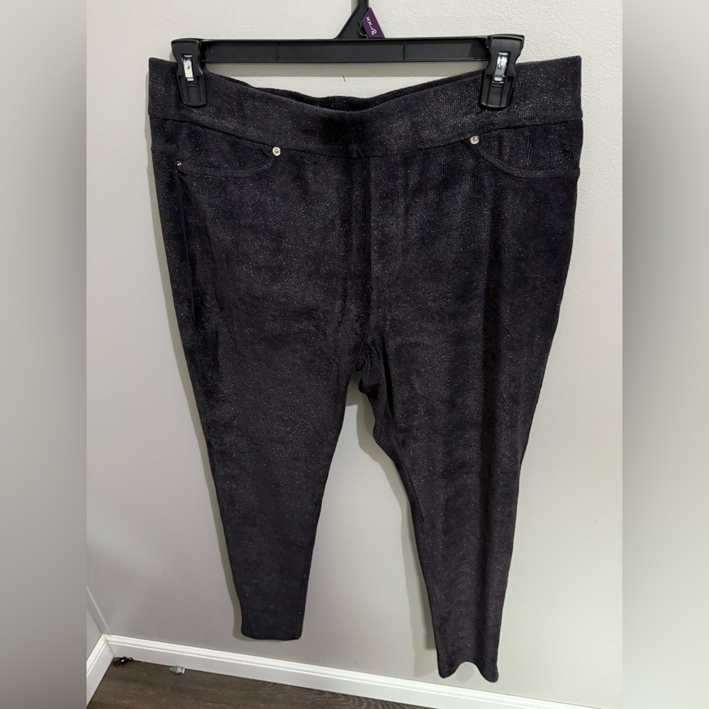 MICHAEL MICHAEL KORS Women's Black Metallic Pull-On Leggings SZ‎ XL Waist 36”